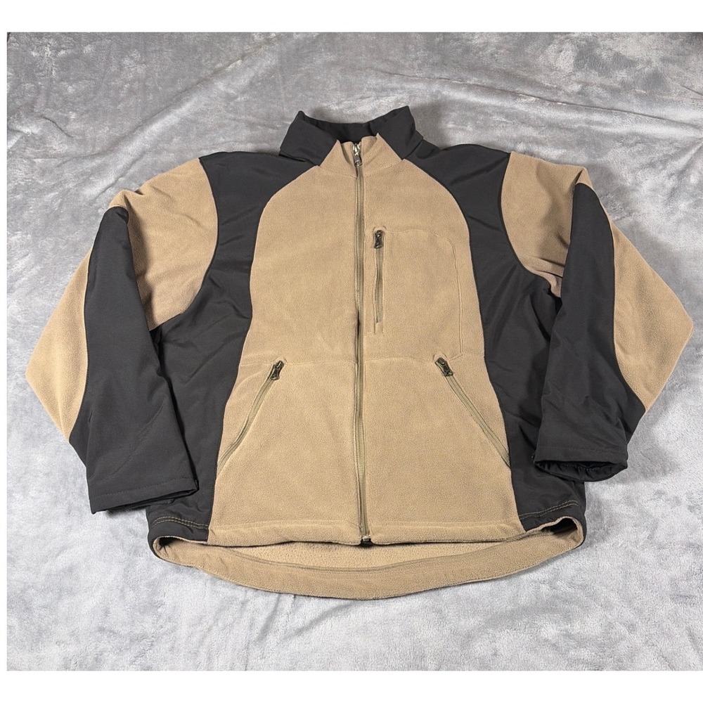 Hawke & Co Mens XL Fleece Softshell Full Zip Jacket Tan Black HGZF1035CO